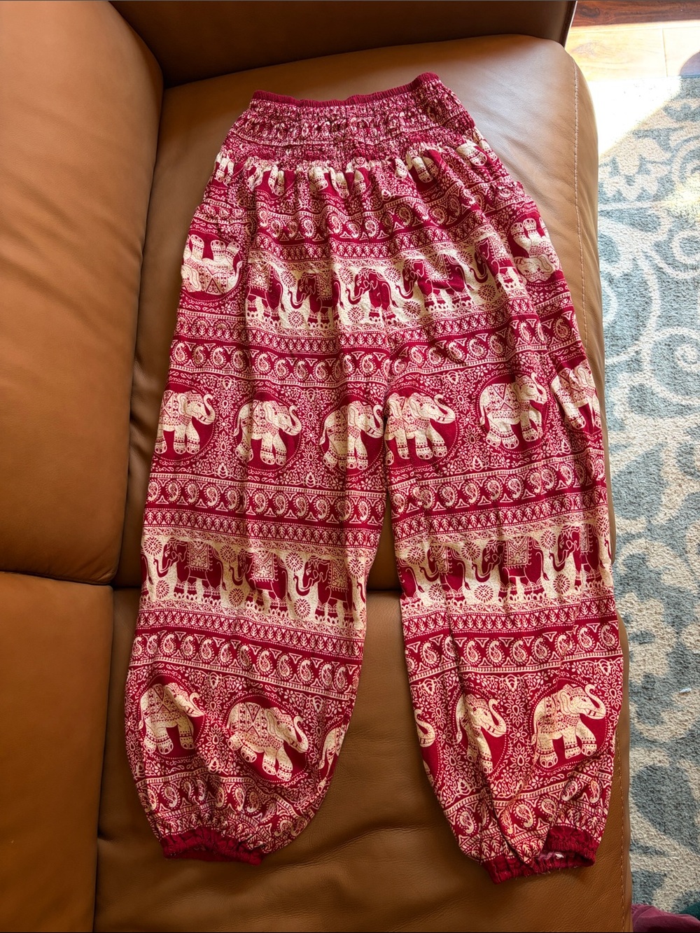 Red Elephant Print Elastic Waist Pants